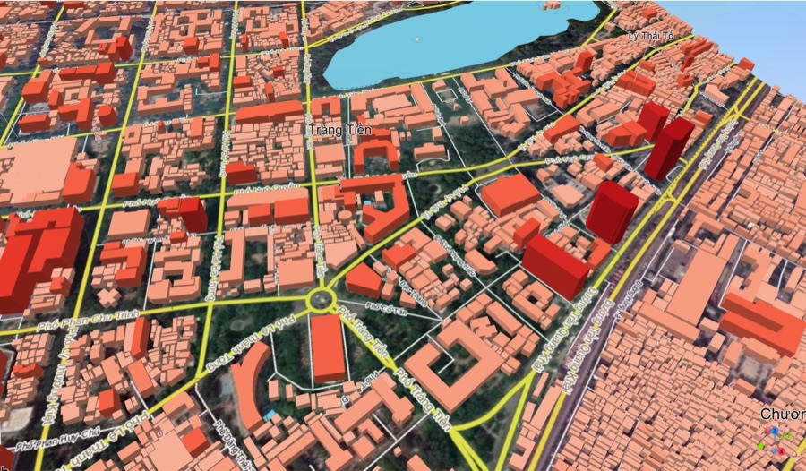 Geospatial annotation of building footprints across a 3D city map